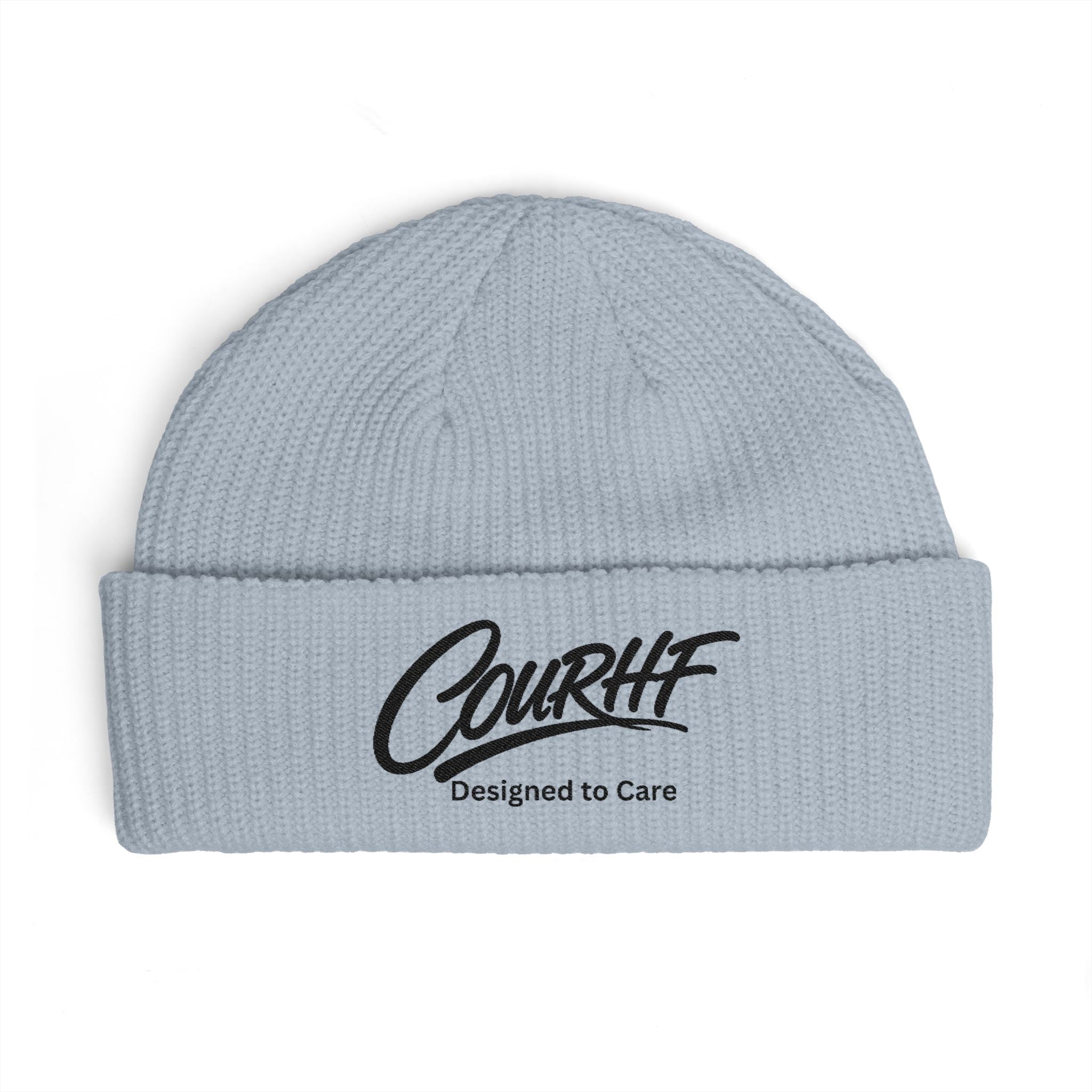 Cuff Beanie — 'COURHF Designed to Care' Embroidered Knit Hat