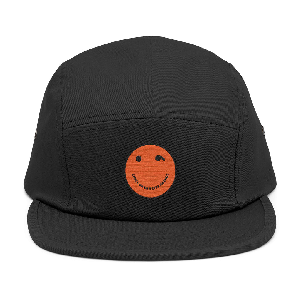 Olive 5-Panel Cap with Embroidered Orange Smiley — Casual Streetwear Dad Hat