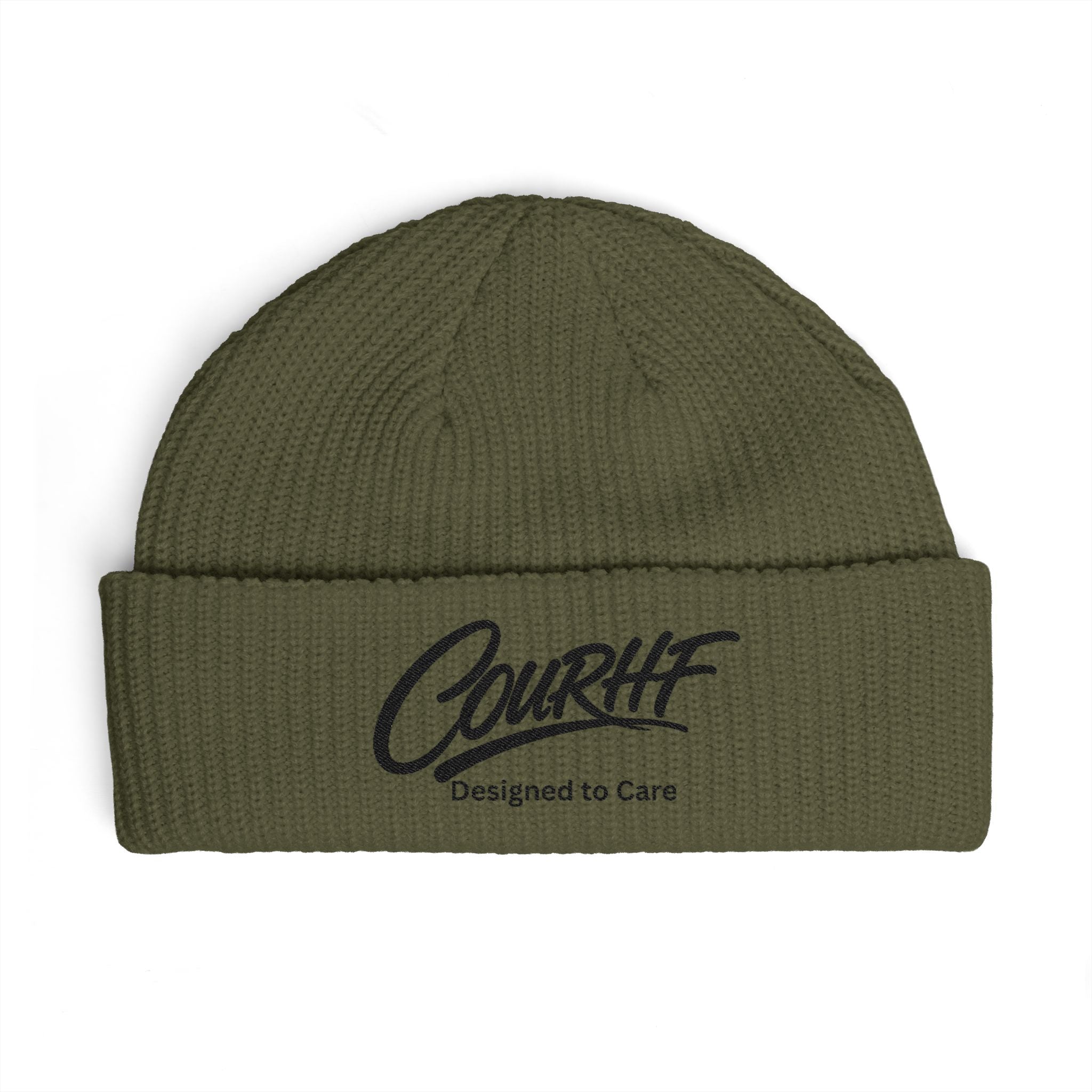 Cuff Beanie — 'COURHF Designed to Care' Embroidered Knit Hat