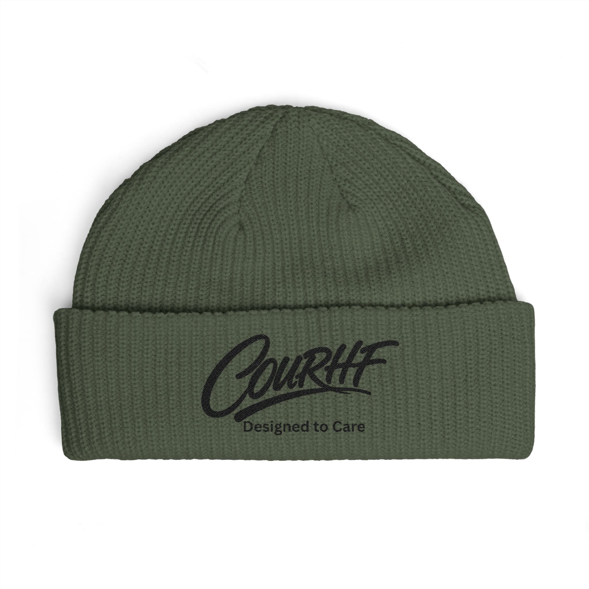 Cuff Beanie — 'COURHF Designed to Care' Embroidered Knit Hat