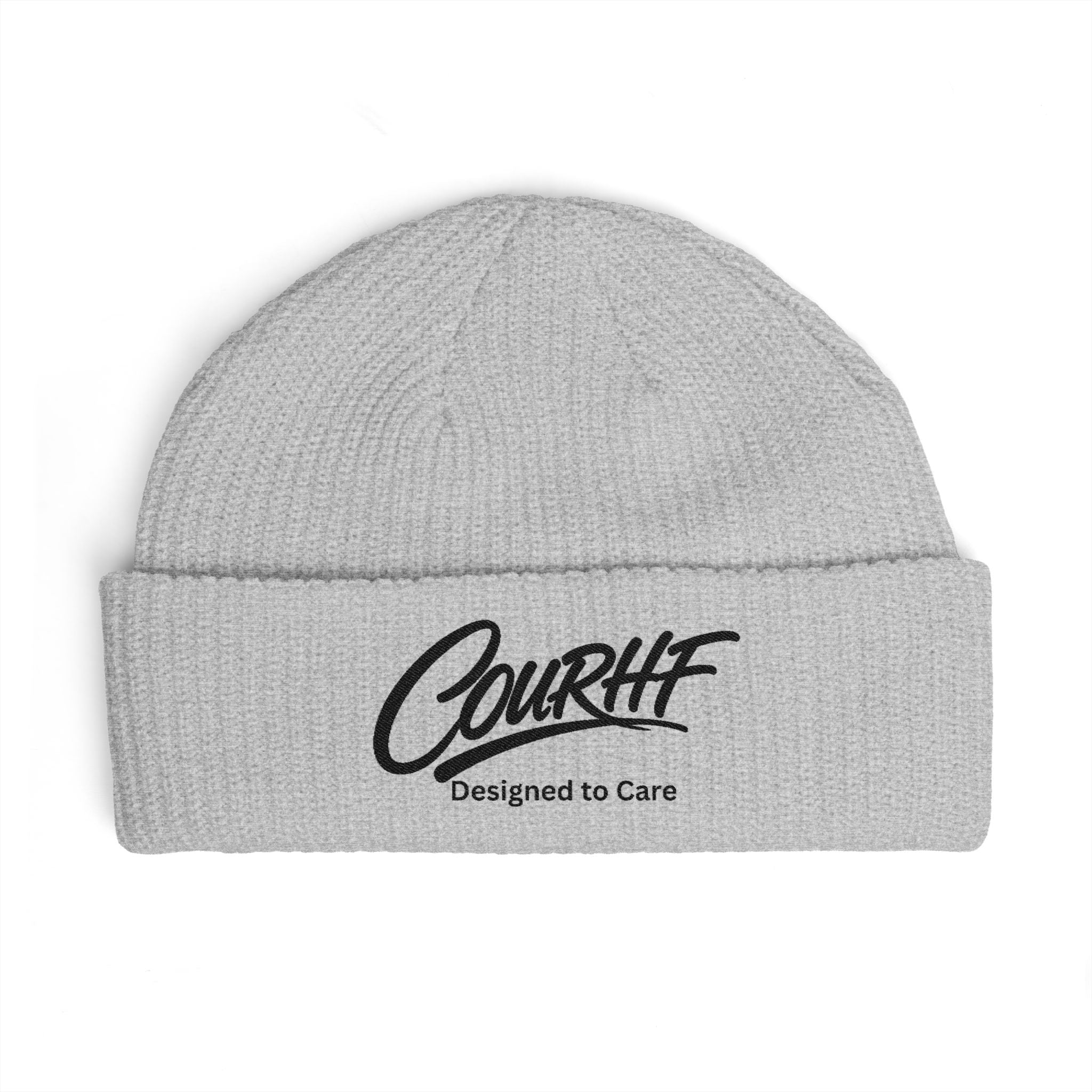 Cuff Beanie — 'COURHF Designed to Care' Embroidered Knit Hat