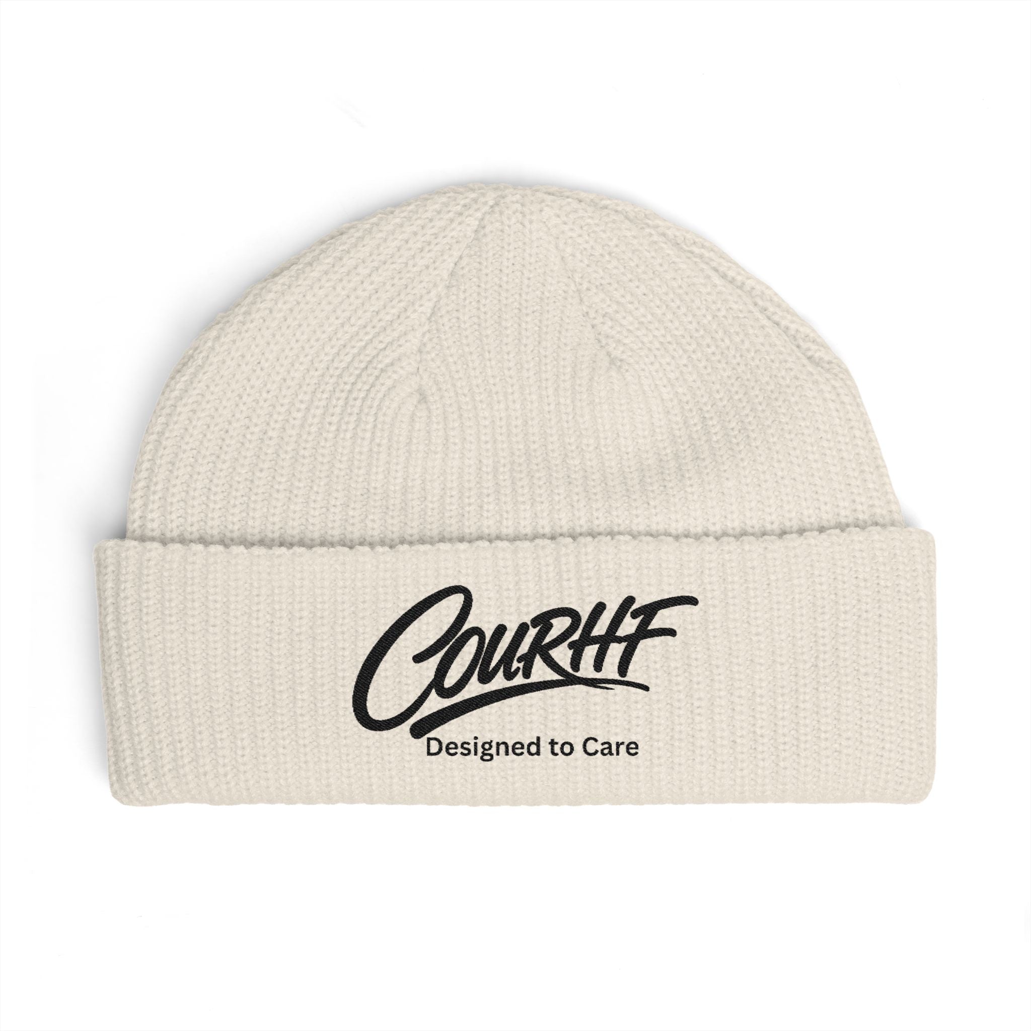 Cuff Beanie — 'COURHF Designed to Care' Embroidered Knit Hat